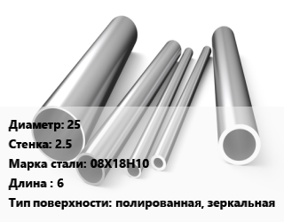 Труба нержавеющая 25х2.5 мм Сталь 08Х18Н10 L=6 полированная, зеркальная, электросварная цена от 380478 Тг / т, где купить, условия доставки в Кызылорде и Кызылординской области